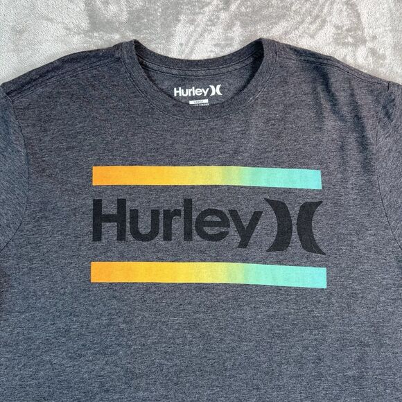 Hurley Shirt Men’s Large Gray Graphic Print Short Sleeve Crew Neck Casual - Picture 3 of 6